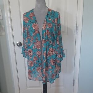 Xhilaration Teal and Red Floral Kimono